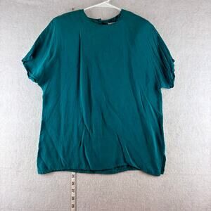 Vintage AKF New York Short Sleeve Blouse Women's Small 100% Rayon Emerald Green